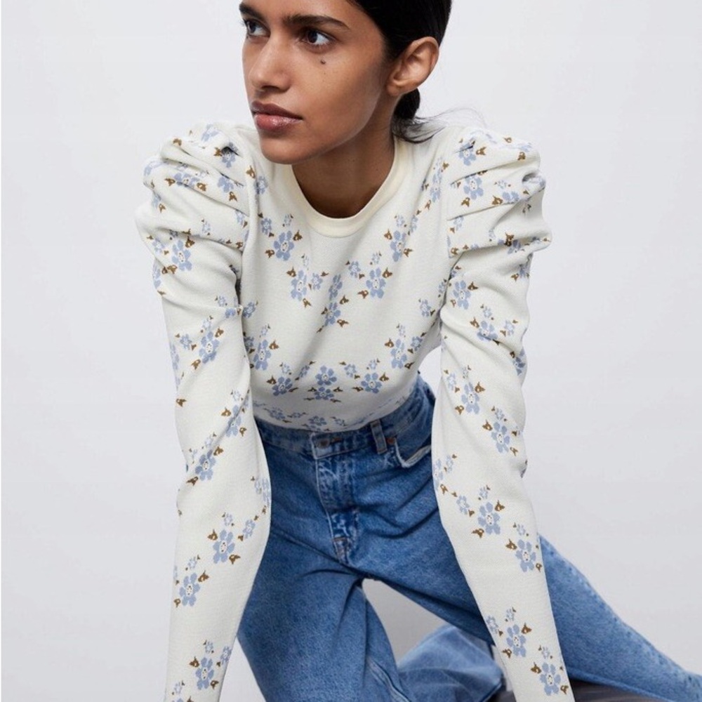 Floral Cream Top puffy sleeve Victorian